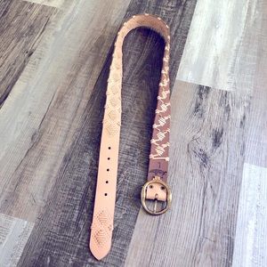 Lucky brand leather diamond weave detail tan belt